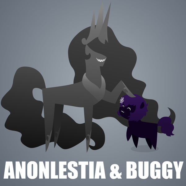 Size: 1280x1280 | Tagged: safe, artist:aha-mccoy, derpibooru import, oc, oc:anonlestia, oc:buggy, unofficial characters only, original species, female, filly, head pat, mare, mother and daughter, offspring, parent:oc:anonlestia, parent:oc:glitch, parents:oc x oc, pat, pointy ponies, sharp teeth, smiling, teeth