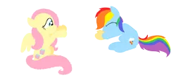 Size: 1024x465 | Tagged: armband, artist:violetandblaire, blowing, derpibooru import, eyes closed, floaty, fluttershy, inflatable, inflation, rainblow dash, rainbow dash, safe, sitting, smiling, spread wings, water wings