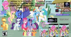 Size: 6856x3632 | Tagged: safe, derpibooru import, apple bloom, applejack, derpy hooves, fluttershy, pinkie pie, princess celestia, princess luna, rainbow dash, rarity, scootaloo, spike, sweetie belle, twilight sparkle, parasprite, pegasus, pony, check six studios, cutie mark crusaders, equinox digital entertainment, exploitable meme, fake, female, game boy advance, gameboy advance, gamecube, hasbro gaming, mane six, mare, meme, playstation 2, wayforward