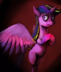 Size: 2916x3443 | Tagged: safe, artist:sharpieboss, derpibooru import, twilight sparkle, twilight sparkle (alicorn), alicorn, pony, belly button, dark, female, mare, rainbow power, rainbow power-ified, sad, solo