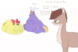 Size: 1500x1000 | Tagged: apple blob, apple bloom, artist:calorie, bhm, blob, calorie, deer, derpibooru import, fat, immobile, morbidly obese, obese, oc, oc:calorie, oc:roe, roe and calorie: two and a half stallions, safe