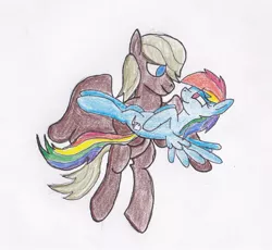 Size: 720x663 | Tagged: artist:frikdikulous, colored, colored pencil drawing, derpibooru import, dumbbell, dumbdash, female, male, rainbow dash, safe, shipping, sketch, straight, traditional art