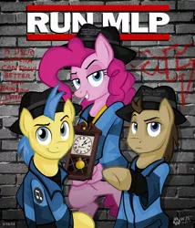 Size: 1526x1785 | Tagged: apple family member, artist:wolfjedisamuel, derpibooru import, doctor whooves, goldengrape, graffiti, hat, pinkie pie, pun, rapper pie, red delicious, run dmc, safe, sir colton vines iii, testing testing 1-2-3, time turner