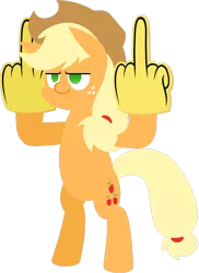 Size: 1838x2528 | Tagged: safe, artist:zacatron94, derpibooru import, applejack, pony, bipedal, double deuce, fuck you, middle finger, simple background, solo, transparent background, vulgar