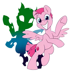 Size: 2532x2601 | Tagged: safe, artist:pixel-prism, derpibooru import, oc, oc:bubblegum, oc:kztk, unofficial characters only, changeling, pegasus, pony, silhouette, simple background, solo, tail wag, transparent background, underhoof, vector