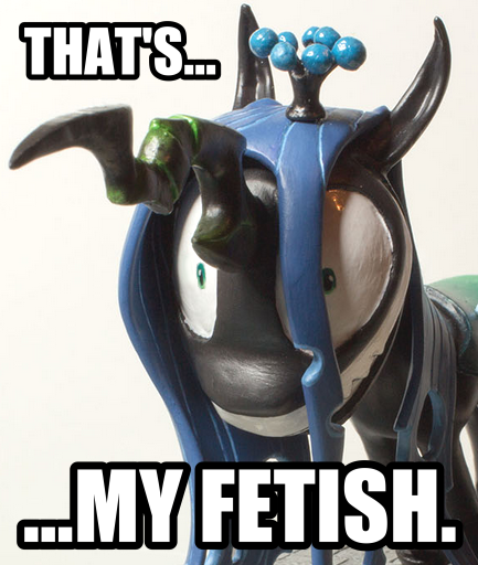 Size: 433x512 | Tagged: artist:the-lag-master, artist:zutheskunk edits, caption, derpibooru import, grin, irl, nightmare fuel, photo, queen chrysalis, reaction image, safe, sculpture, slasher smile, smiling, solo, that is my fetish, wide eyes