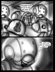 Size: 2975x3850 | Tagged: applejack, artist:fauxsquared, comic, derpibooru import, monochrome, pearjack, safe