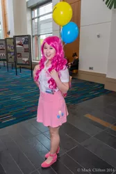 Size: 3684x5520 | Tagged: 2014, artist needed, balloon, clothes, convention, cosplay, derpibooru import, human, irl, irl human, nashicon, photo, pinkie pie, safe, skirt, solo