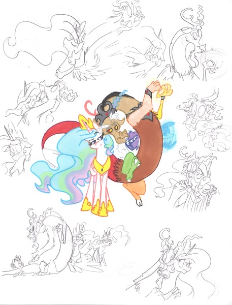 Size: 1280x1679 | Tagged: safe, artist:frankilew, derpibooru import, discord, princess celestia, human, dislestia, female, humanized, male, shipping, sketch, sketch dump, straight