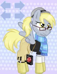 Size: 419x541 | Tagged: source needed, safe, artist:flutteriot, derpibooru import, derpy hooves, pegasus, pony, atheism, book, clothes, fedora shaming, female, hat, knife, mare, neckbeard, pants, scarf, solo, trilby