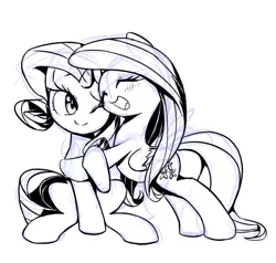 Size: 630x600 | Tagged: safe, artist:30clock, derpibooru import, fluttershy, rarity, hug, monochrome, pixiv