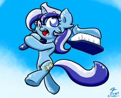 Size: 1600x1300 | Tagged: safe, artist:harthric, derpibooru import, minuette, pony, bipedal, solo, toothbrush