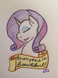 Size: 960x1280 | Tagged: artist:drunkraritymodblog, derpibooru import, mouthpiece, old banner, positive message, positive ponies, profile, rarity, safe, solo, traditional art