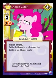 Size: 344x480 | Tagged: apple cider, berry punch, berryshine, canterlot nights, ccg, cider, derpibooru import, enterplay, mlp trading card game, pinkie pie, safe, solo