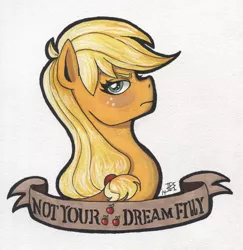 Size: 600x618 | Tagged: applejack, applejack the anti-shipper, artist:d0nkarnage, banner, derpibooru import, feminist ponies, frown, glare, hatless, looking at you, missing accessory, mouthpiece, old banner, portrait, profile, safe, shipping denied, solo, subversive kawaii