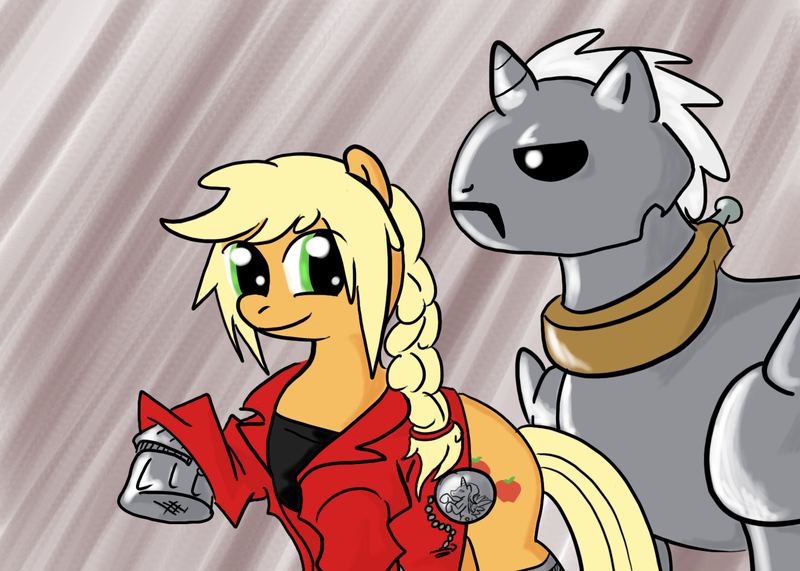 Size: 1400x1000 | Tagged: safe, artist:d3rpy, derpibooru import, applejack, big macintosh, earth pony, pony, alphonse elric, edward elric, fullmetal alchemist, male, parody, stallion