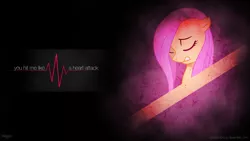 Size: 1920x1080 | Tagged: safe, artist:felix-kot, artist:utterlyludicrous, derpibooru import, edit, fluttershy, pony, enrique iglesias, eyes closed, heart attack, solo, song reference, text, vector, wallpaper, wallpaper edit