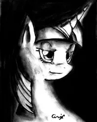 Size: 3213x4052 | Tagged: artist:qwixthetrappedone, derpibooru import, monochrome, portrait, safe, solo, traditional art, twilight sparkle