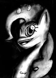 Size: 3060x4204 | Tagged: artist:qwixthetrappedone, derpibooru import, monochrome, pinkie pie, portrait, safe, solo, traditional art