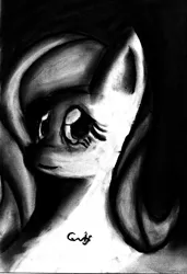 Size: 2795x4088 | Tagged: artist:qwixthetrappedone, derpibooru import, fluttershy, monochrome, portrait, safe, solo, traditional art