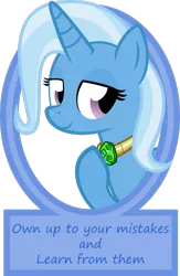 Size: 1255x1920 | Tagged: safe, artist:the smiling pony, derpibooru import, trixie, pony, unicorn, female, honesty, humility, looking at you, mare, mouthpiece, personal growth, portrait, positive message, positive ponies, simple background, smiling, solo, transparent background, zecora's doorstop