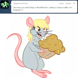 Size: 500x500 | Tagged: artist:jitterbugjive, ask, cute, derpabetes, derpibooru import, derpy hooves, derpy mouse, lovestruck derpy, mouse, mousified, muffin, safe, solo, species swap, tumblr