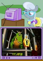 Size: 564x800 | Tagged: derpibooru import, donkey kong 64, donkey kong country, exploitable meme, k. lumsy, meme, minion abuse, obligatory pony, safe, silver spoon, tv meme