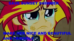 Size: 1920x1080 | Tagged: safe, derpibooru import, screencap, sunset shimmer, equestria girls, bronybait, caption, crying, hilarious in hindsight, it happened, reformation, shimmerbuse, sunsad shimmer, text