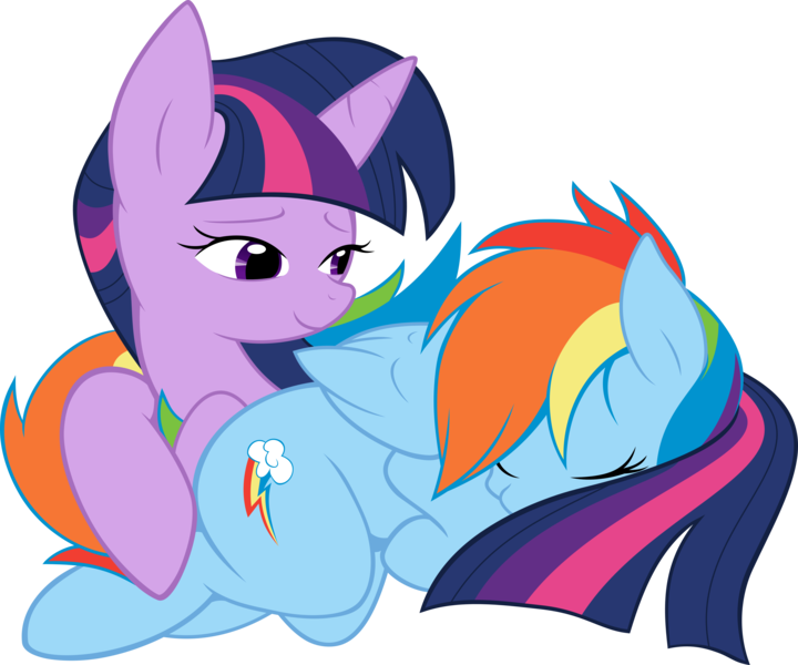 Size: 7201x6000 | Tagged: safe, artist:ambris, artist:serenawyr, derpibooru import, rainbow dash, twilight sparkle, absurd resolution, colored, cuddling, female, lesbian, resting, shipping, simple background, sleeping, snuggling, transparent background, twidash, vector