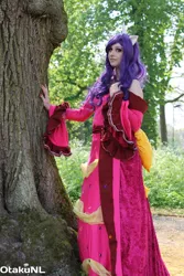 Size: 2848x4272 | Tagged: 2014, artist:ilunaneko, clothes, convention, cosplay, derpibooru import, dress, elfia haarzuilens, gala dress, human, irl, irl human, photo, rarity, safe, solo, tree