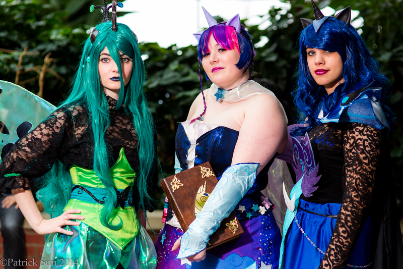 Size: 2048x1365 | Tagged: 2014, artist:envy cosplay, artist:flying-fox, artist:frauleinninja, clothes, convention, cosplay, derpibooru import, dress, gala dress, human, irl, irl human, katsucon, nightmare moon, photo, princess luna, queen chrysalis, safe, twilight sparkle, twilight sparkle (alicorn)