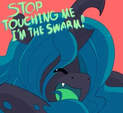 Size: 1111x1018 | Tagged: annoyed, artist:blacky-moon, blacky-moon is trying to murder us, cute, cutealis, derpibooru import, eyes closed, fangs, i am the night, open mouth, queen chrysalis, safe, simple background, solo, swarm