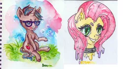 Size: 3000x1674 | Tagged: artist:czbaterka, derpibooru import, fluttershy, jelly, melting, oc, safe, sketch, traditional art, watercolor painting