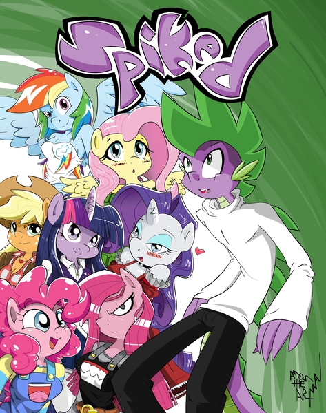 Size: 2520x3200 | Tagged: anthro, applejack, artist:amostheartman, cover, derpibooru import, fluttershy, mane seven, mane six, pinkamena diane pie, pinkie pie, rainbow dash, rarity, safe, spike, twilight sparkle