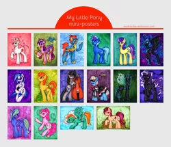 Size: 1500x1292 | Tagged: safe, artist:madblackie, derpibooru import, bon bon, carrot top, flitter, golden harvest, lightning dust, nightmare moon, nightmare rarity, nurse redheart, octavia melody, photo finish, pinkie pie, princess cadance, queen chrysalis, roseluck, spitfire, sweetie drops, trixie, vinyl scratch, alicorn, bird, earth pony, pegasus, pony, unicorn, bipedal, camera, cello, cloud, magic, musical instrument, rose, traditional art