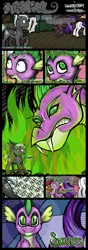 Size: 761x2166 | Tagged: safe, artist:dezy-x29, derpibooru import, rarity, spike, thunderlane, dragon, pegasus, pony, unicorn, background pony, butt, comic, exclamation point, fangs, female, intimidating, jealous, male, mare, nope, nope nope nope nope nope nope, plot, scared, schemer spike, shipping, sparity, spikezilla, stallion, straight, success, the stare