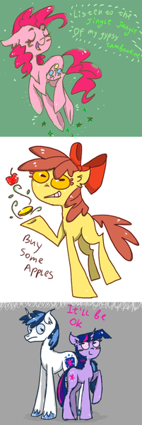 Size: 472x1411 | Tagged: apple bloom, artist:rainbowcider, cherry bomb, cute from the hip, derpibooru import, foaly matripony, friendship is witchcraft, it'll be ok, pinkie pie, safe, shining armor, twilight sparkle