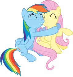 Size: 6000x6306 | Tagged: absurd resolution, artist:vulthuryol00, cute, derpibooru import, eyes closed, female, fluttershy, grin, happy, hug, nuzzling, rainbow dash, raised hoof, safe, show accurate, simple background, sitting, smiling, transparent background, vector