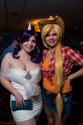 Size: 1333x2000 | Tagged: 2013, applejack, artist needed, convention, cosplay, derpibooru import, human, irl, irl human, momocon, photo, rarity, safe