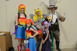 Size: 2048x1362 | Tagged: 2014, artist needed, artist:the whovian family, clothes, convention, cosplay, derpibooru import, derpy hooves, discord, gloves, hat, human, irl, irl human, katsucon, katsucon 2014, photo, princess luna, rainbow dash, safe, target demographic, top hat