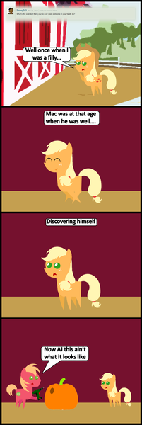 Size: 1047x3132 | Tagged: suggestive, artist:bronybyexception, derpibooru import, applejack, big macintosh, earth pony, pony, ask honest applejack, comic, funny, male, pointy ponies, power drill, pumpkin, stallion