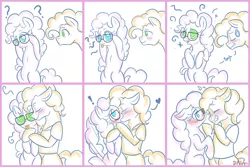 Size: 1024x682 | Tagged: safe, artist:dragonfoxgirl, derpibooru import, cheese sandwich, pinkie pie, :o, :p, blushing, cheesepie, comic, confused, cute, dizzy, exclamation point, female, floppy ears, frown, glasses, grin, heart, hug, kissing, male, question mark, shipping, shocked, smiling, straight, surprise kiss, surprised, sweat, sweatdrop, tailboner, tongue out, wide eyes