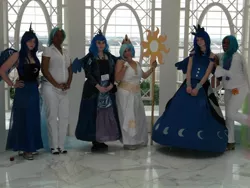 Size: 2048x1536 | Tagged: 2013, artist:marchmochahare, artist needed, convention, cosplay, derpibooru import, group photo, human, irl, irl human, katsucon, photo, princess celestia, princess luna, safe, staff