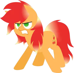 Size: 2760x2714 | Tagged: alternate hairstyle, angry, applejack, artist:zacatron94, derpibooru import, hair dye, loose hair, prank, safe, simple background, solo, transparent background