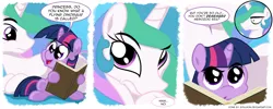 Size: 1750x700 | Tagged: artist:epulson, book, comic, derpibooru import, filly, insult, princess celestia, safe, twilight sparkle