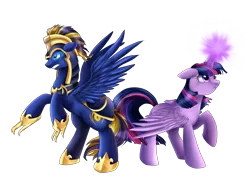 Size: 3267x2334 | Tagged: safe, artist:pridark, derpibooru import, twilight sparkle, twilight sparkle (alicorn), oc, oc:zephyr, alicorn, pony, canon x oc, female, magic, mare, pose, simple background, transparent background, twiphyr