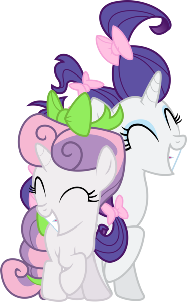 Size: 3720x6000 | Tagged: artist:incognito-i, bow, derpibooru import, eyes closed, grin, happy, raised hoof, rarity, safe, simple background, sisterhooves social, smiling, solo, sweetie belle, transparent background, vector