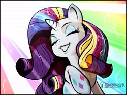 Size: 721x539 | Tagged: safe, artist:toongrowner, derpibooru import, rarity, pony, unicorn, cute, eyes closed, female, grin, mare, rainbow power, raised hoof, raribetes, smiling, solo