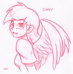 Size: 1013x1033 | Tagged: artist:x-cross, derpibooru import, derpy hooves, human, humanized, monochrome, safe, solo, winged humanization