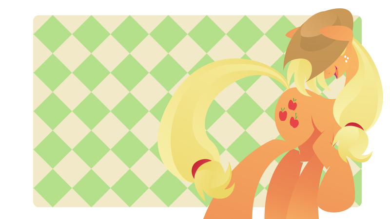 Size: 1920x1080 | Tagged: safe, artist:rariedash, derpibooru import, applejack, earth pony, pony, abstract background, cowboy hat, female, hat, hidden eyes, hooves, lineless, mare, open mouth, raised hoof, smiling, solo